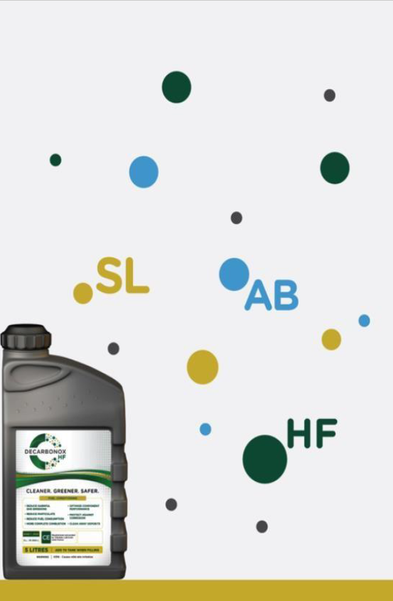 Decarbonox product bottle with additive blend references for diesel performance support.