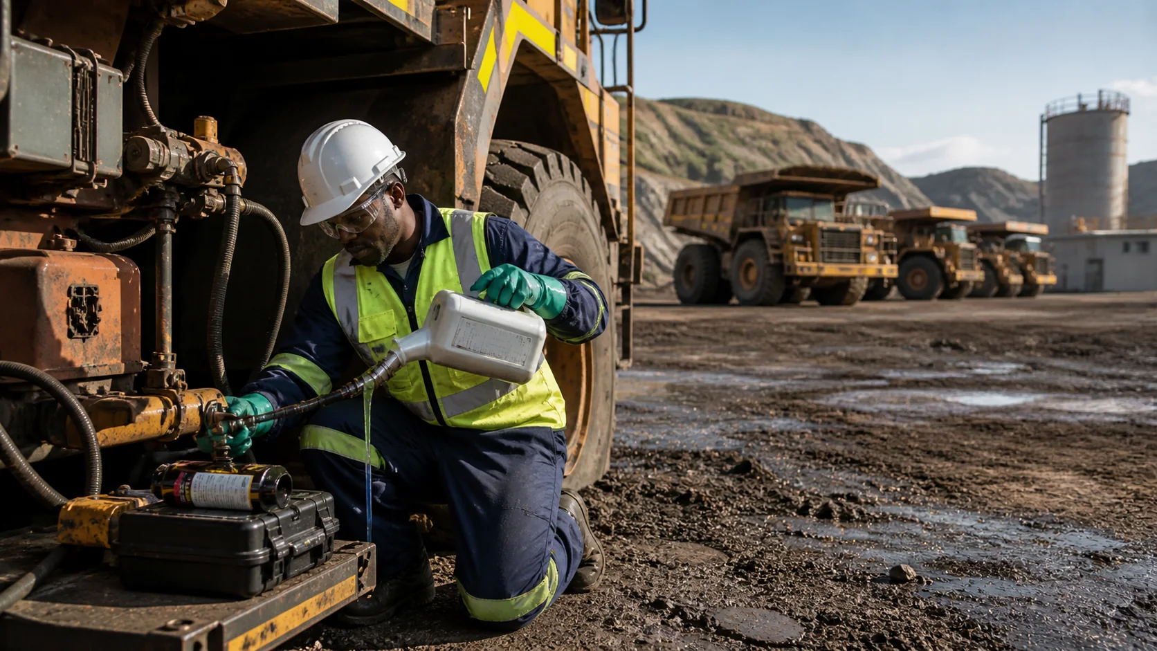 Field operator applying product expertise and support around heavy industrial equipment.