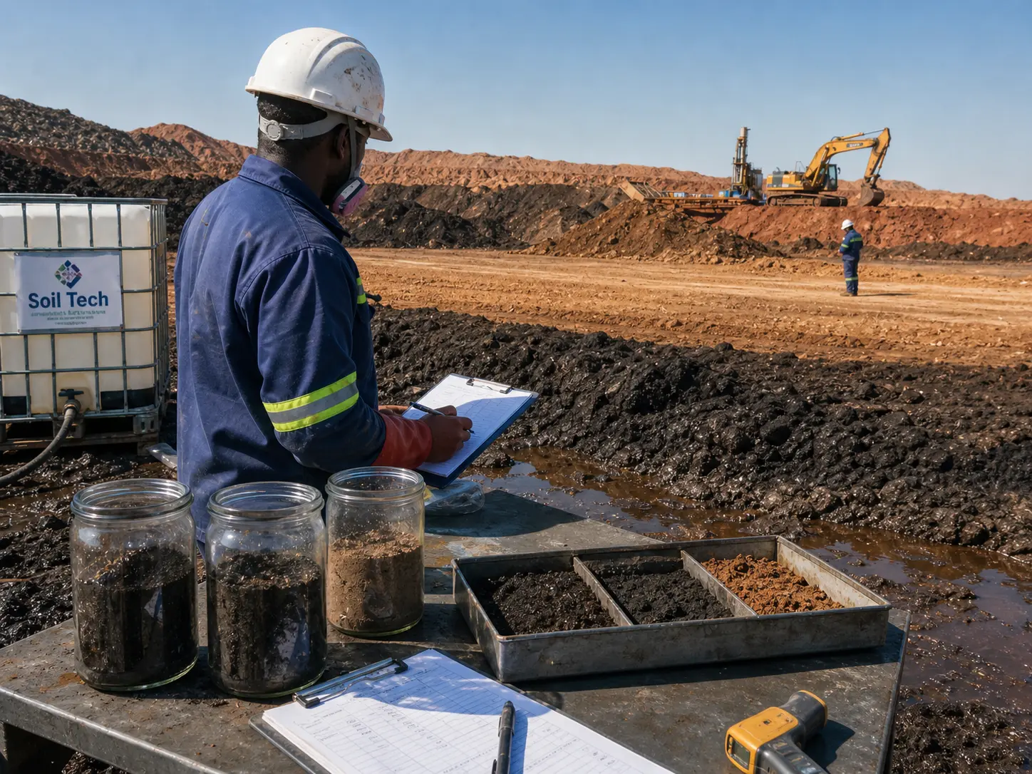 Soil samples and field notes documenting Soil Tech remediation assessment and verification.